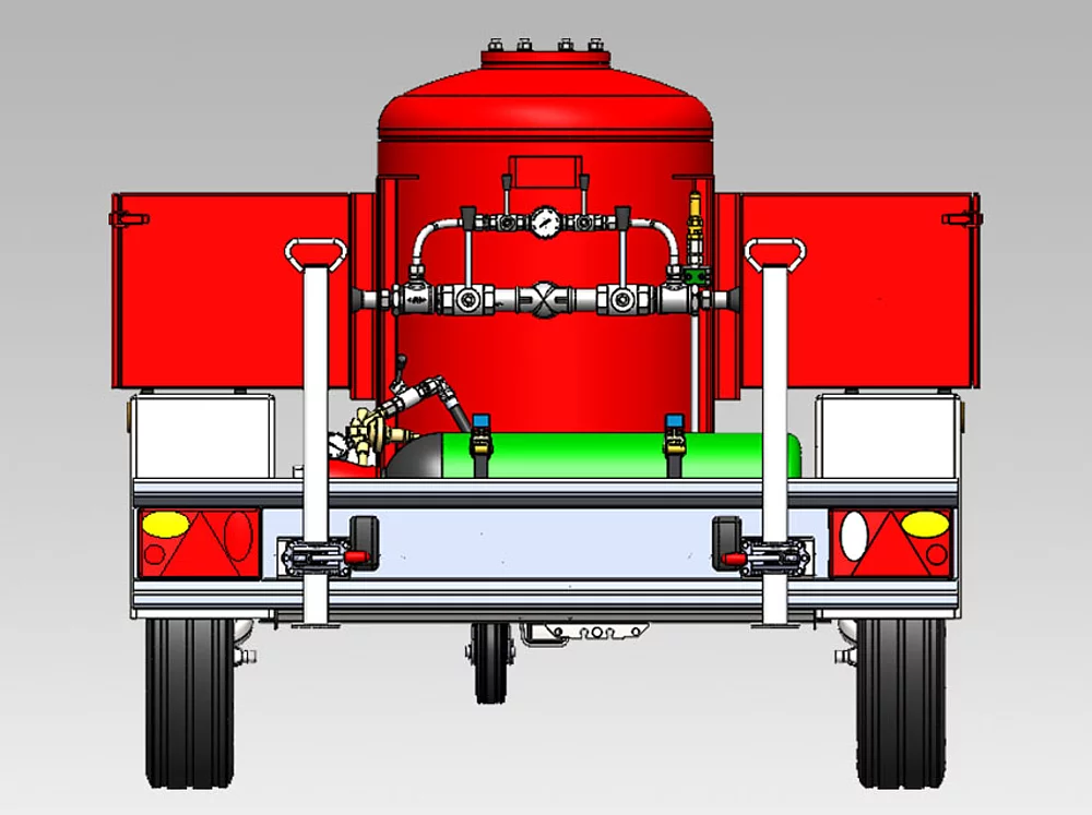 Pulverlöschanlage auf Kfz-Anhänger (Ansicht Rückseite)