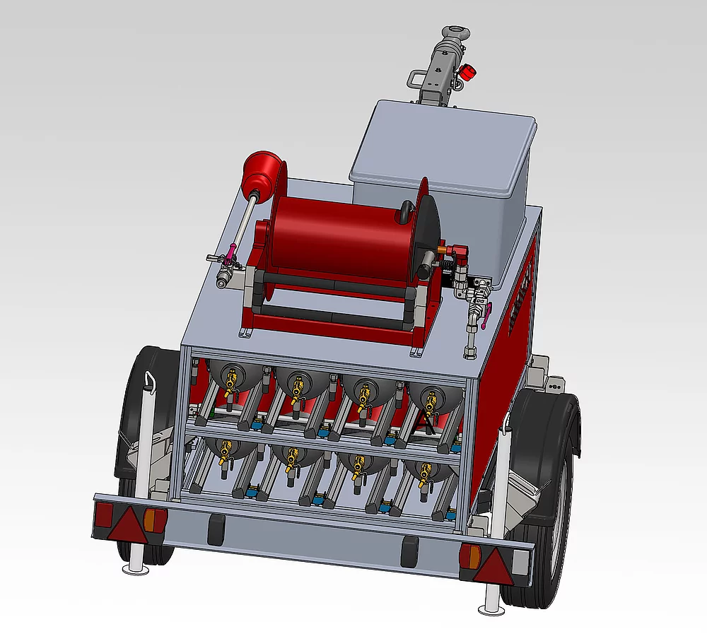 Kfz-Anhänger Löschanlage mit Löschmittel CO2 (Ansicht von oben)